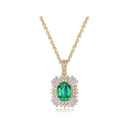 yellow gold emerald and diamond pendant