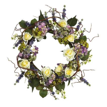 hydrangea and rose silk wreath