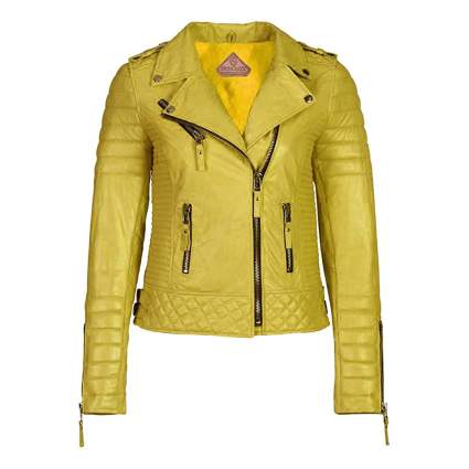 yellow lambskin leather jacket