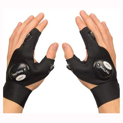 black LED lighted fingerless gloves
