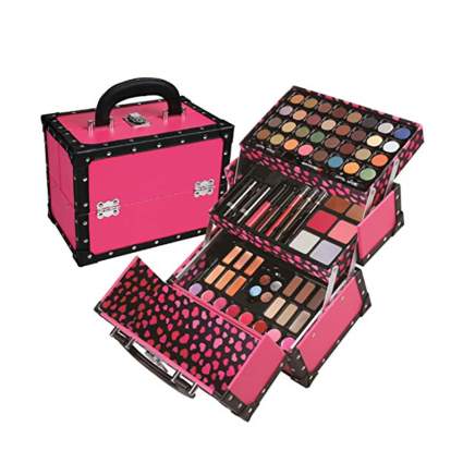 pink makeup case with makeup