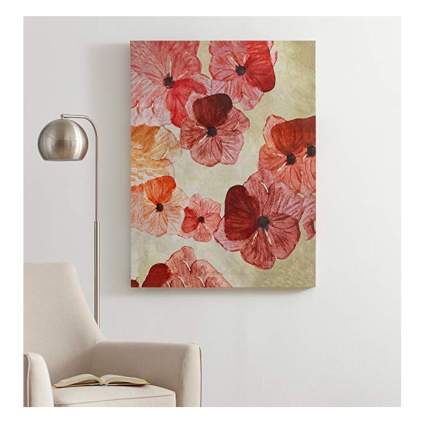 red and pink floral print on canvas