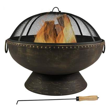 steel outdoor fire bowl with spark screen