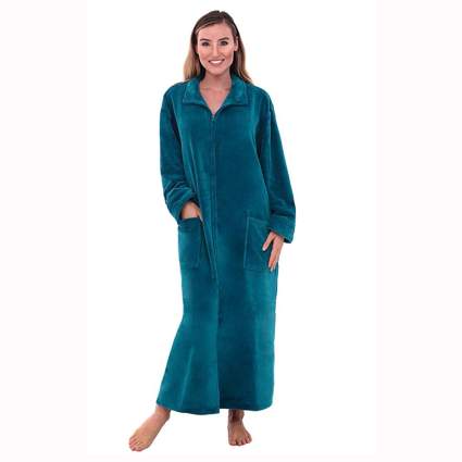 ocean blue zip front fleece robe